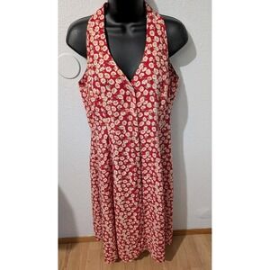 Moda Int'l Vtge. 90s Red Rayon Floral Midi Dress Cottagecore Size 10 USA Made